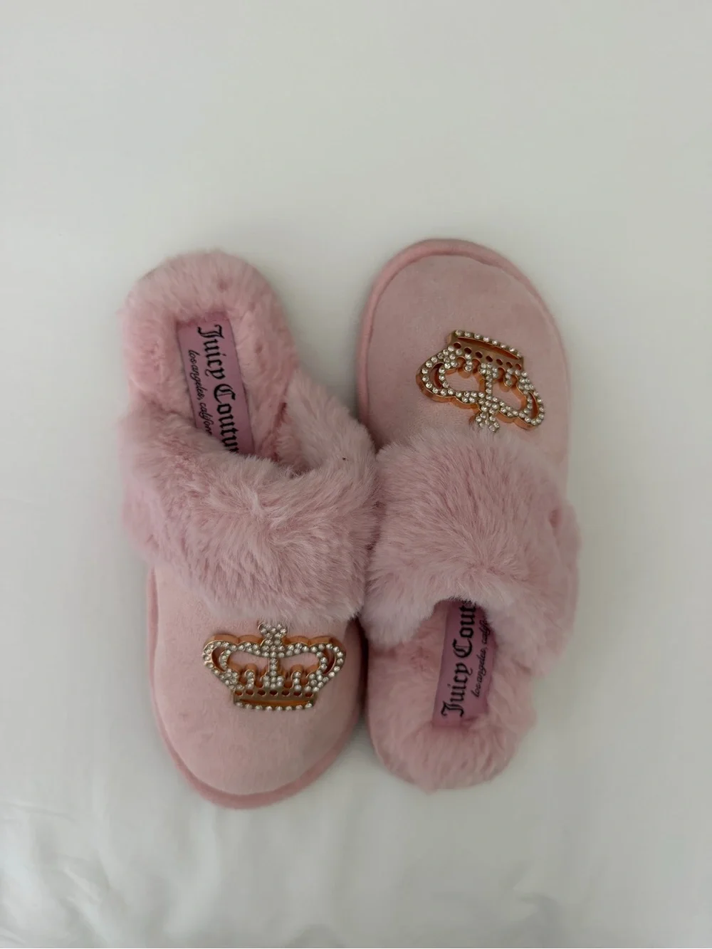 Juicy Couture Blush Pink Faux Fur Crown Slip-Ons